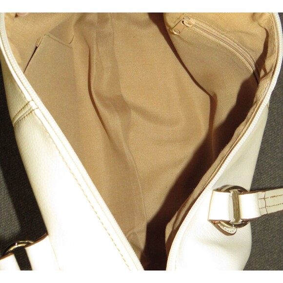 White Pebbled Faux Leather Double Strap Shoulder Bag Purse - Picture 7 of 7